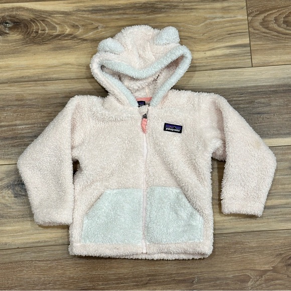 Patagonia Baby Girl Furry Friends Zip Up Hoody Pink White Sz 2T - Picture 2 of 9